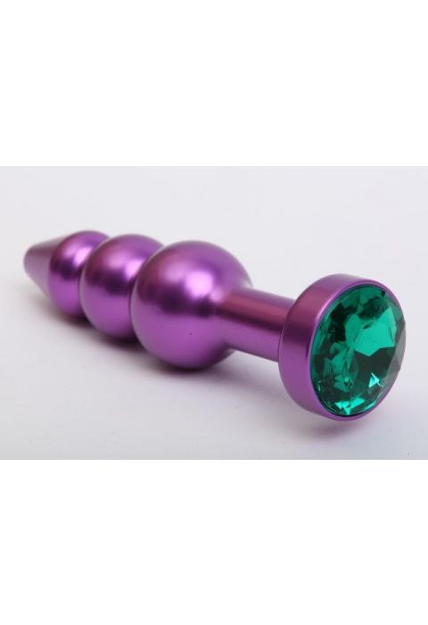 Фиолетовая фигурная анальная ёлочка с зелёным кристаллом - 11,2 см.