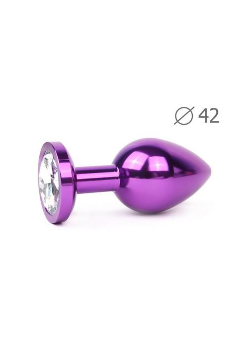 Коническая фиолетовая анальная втулка с прозрачным кристаллом - 9,3 см.
