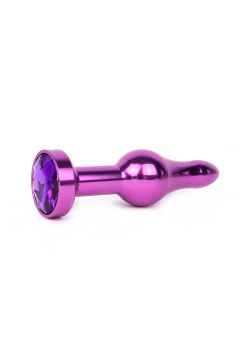 Удлиненная шарикообразная фиолетовая анальная втулка с кристаллом фиолетового цвета - 10,3 см.