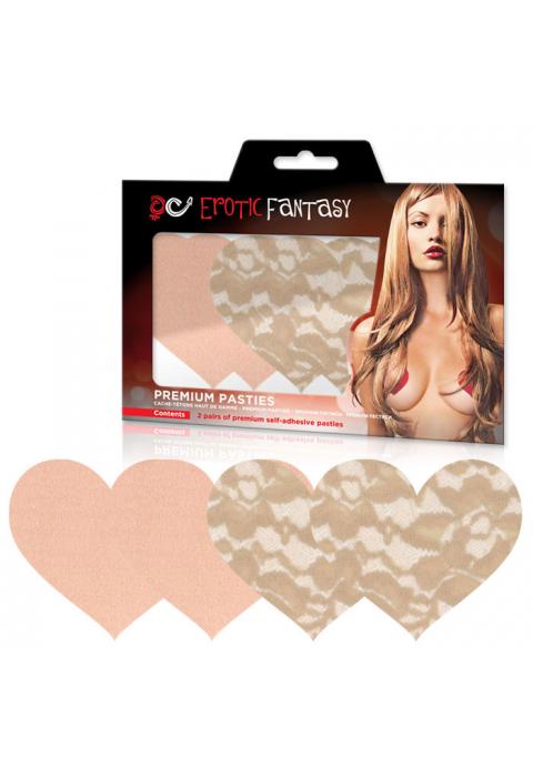 Набор из телесных кружевных и сатиновых пэстисов-сердец Nude Ambition Набор из телесных кружевных и сатиновых пэстисов-сердец Nude Ambition