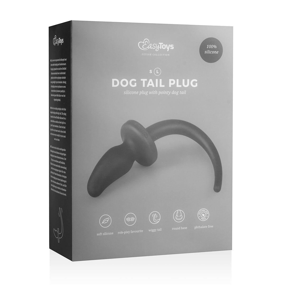 Черная изогнутая пробка Dog Tail Plug с хвостом