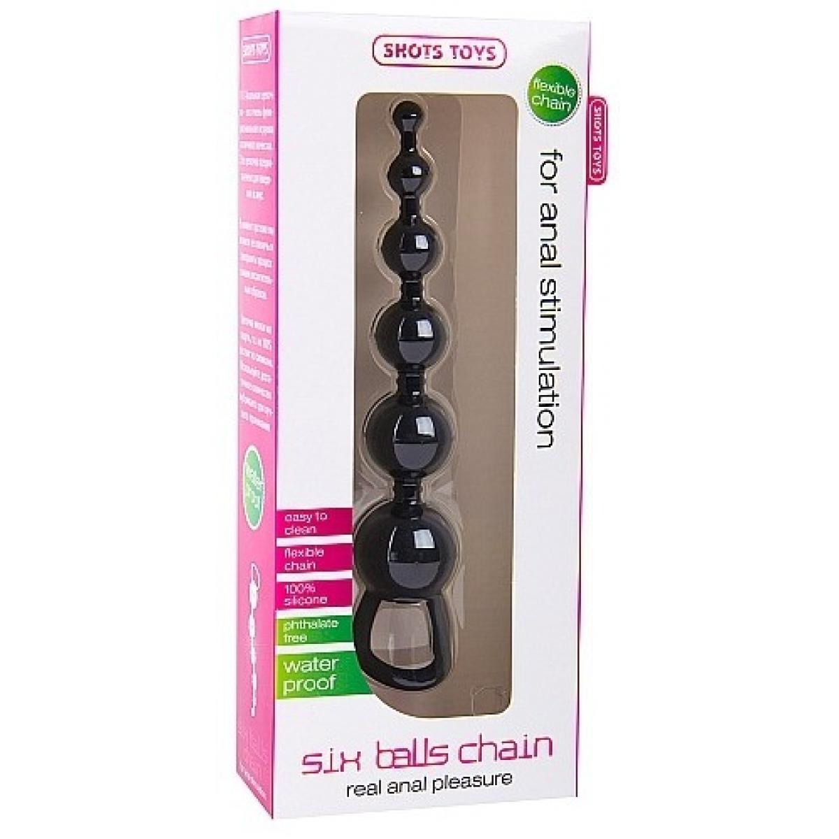 Чёрная анальная цепочка  Six Balls  Chain - 18,5 см.