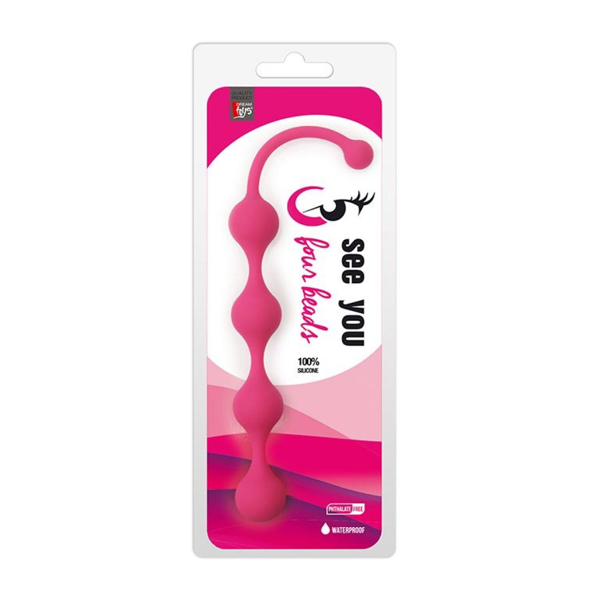 Розовая анальная цепочка SEE YOU FOUR BEADS ANAL - 24 см.