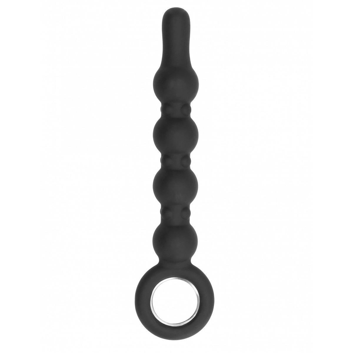 Чёрный анальный стимулятор No.59 Dildo With Metal Ring - 22,5 см.