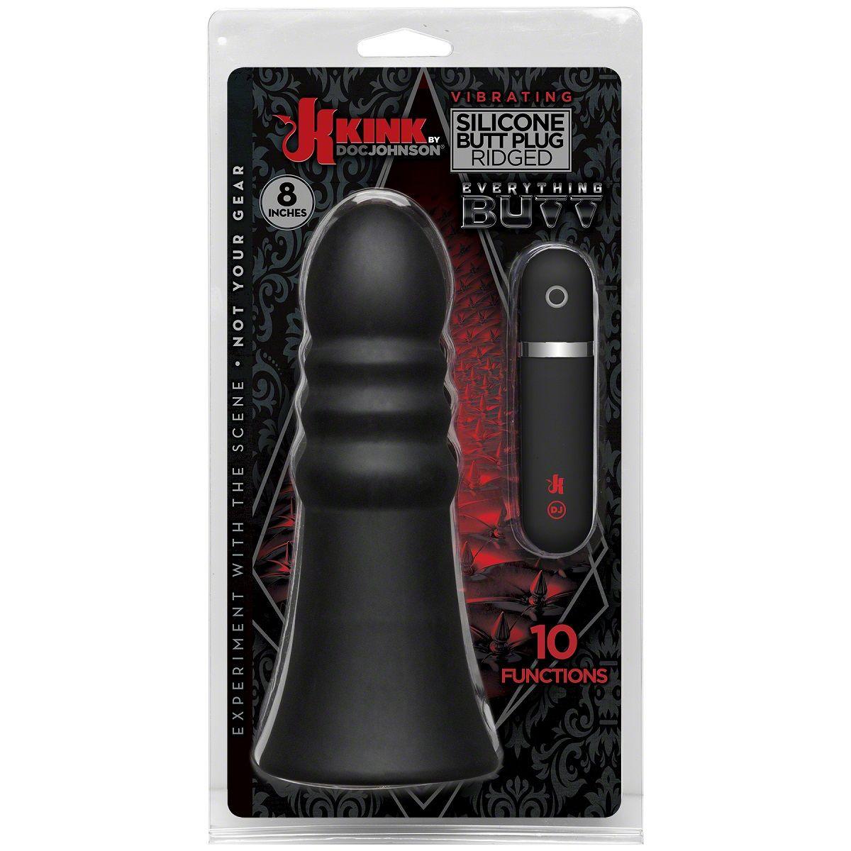 Анальная вибропробка Kink Vibrating Silicone Butt Plug Ridged 8  - 20,32 см.