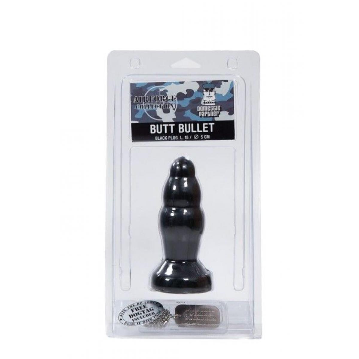 Черная рельефная анальная пробка Butt Bullet - 15 см.