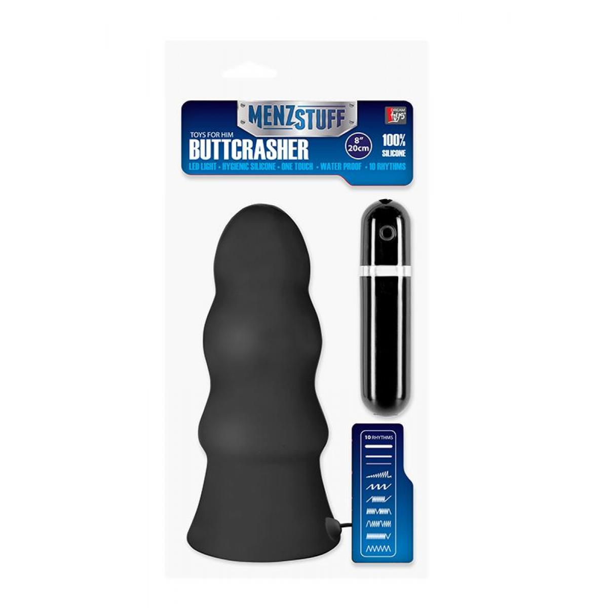 Чёрная виброёлочка MENZSTUFF VIBRATING BUTTCRASHER WAVED - 20 см.