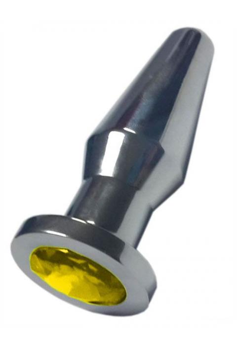 Серебристая анальная пробка с жёлтым кристаллом - 10,3 см.