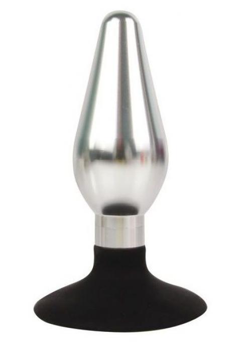 Серебристо-черная конусовидная анальная пробка - 10 см.