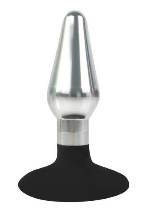 Серебристо-черная  конусовидная анальная пробка - 9 см.