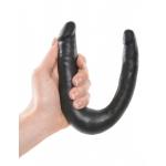 Чёрный двусторонний фаллоимитатор U-Shaped Small Double Trouble - 33,5 см.