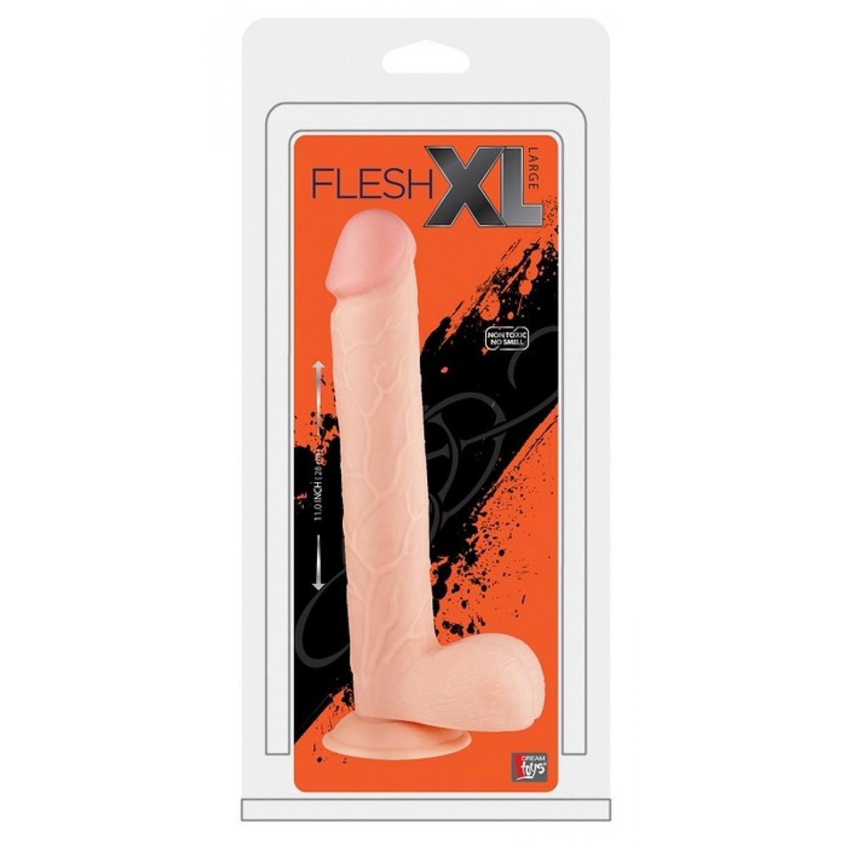 Большой реалистичный фаллоимитатор на присоске с мошонкой FLESHXL - 28 см.