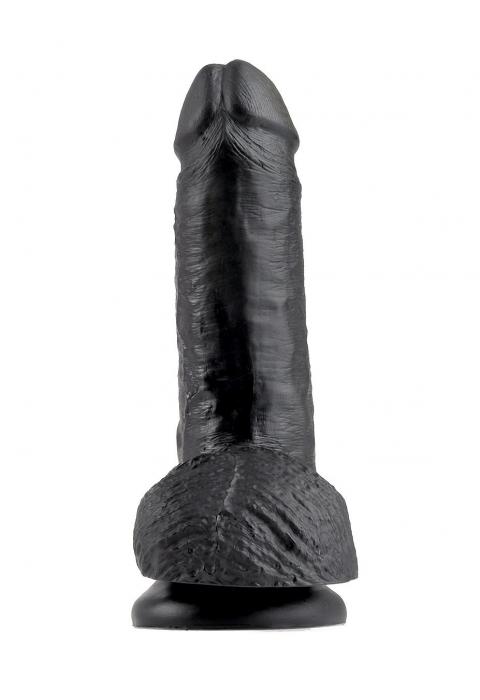 Чёрный фаллоимитатор с мошонкой 7  Cock with Balls - 19,4 см.