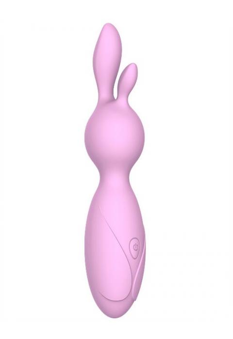 Розовый мини-вибратор Emily с ушками - 16 см.