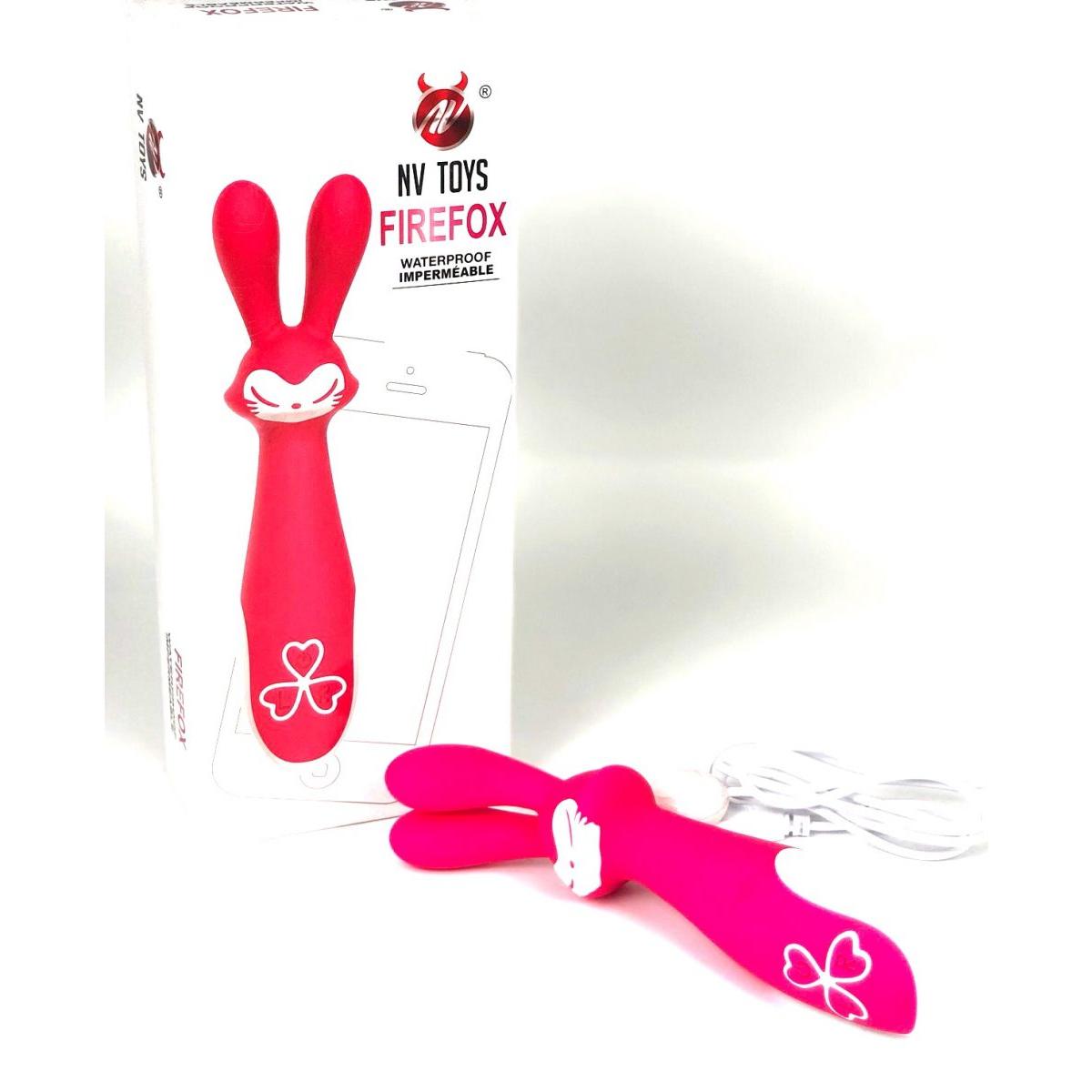 Ярко-розовый вибростимулятор Firefox с длинными ушками - 19 см.