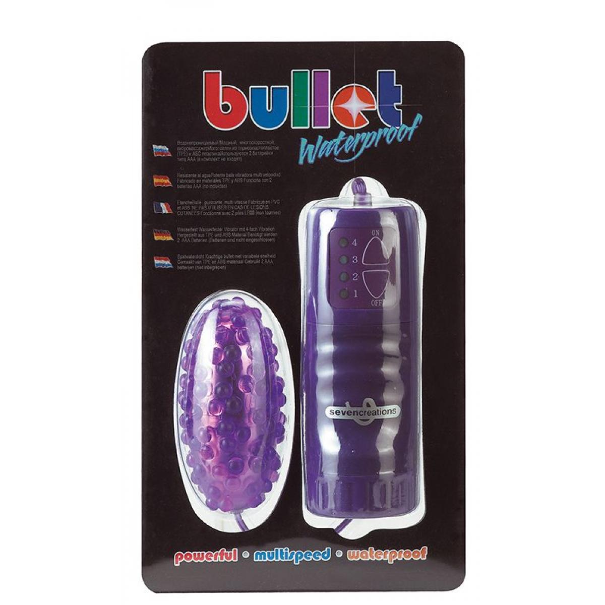 Фиолетовое водонепроницаемое виброяйцо с пупырышками