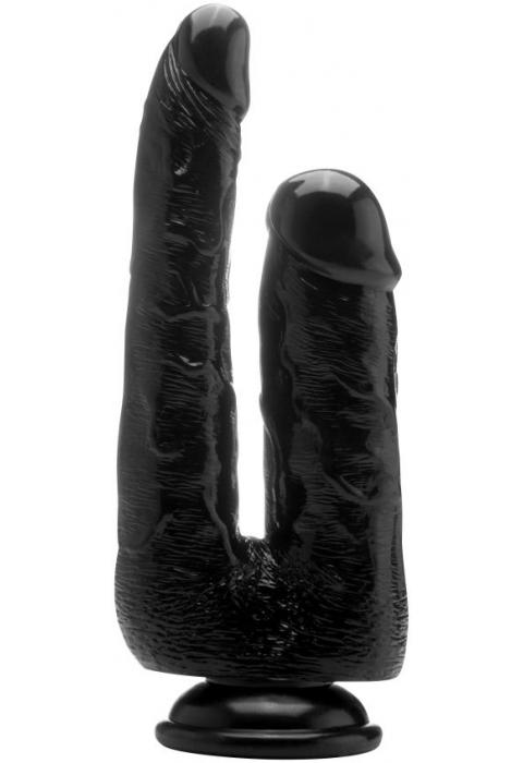 Чёрный анально-вагинальный фаллоимитатор Realistic Double Cock 9 Inch - 23 см.