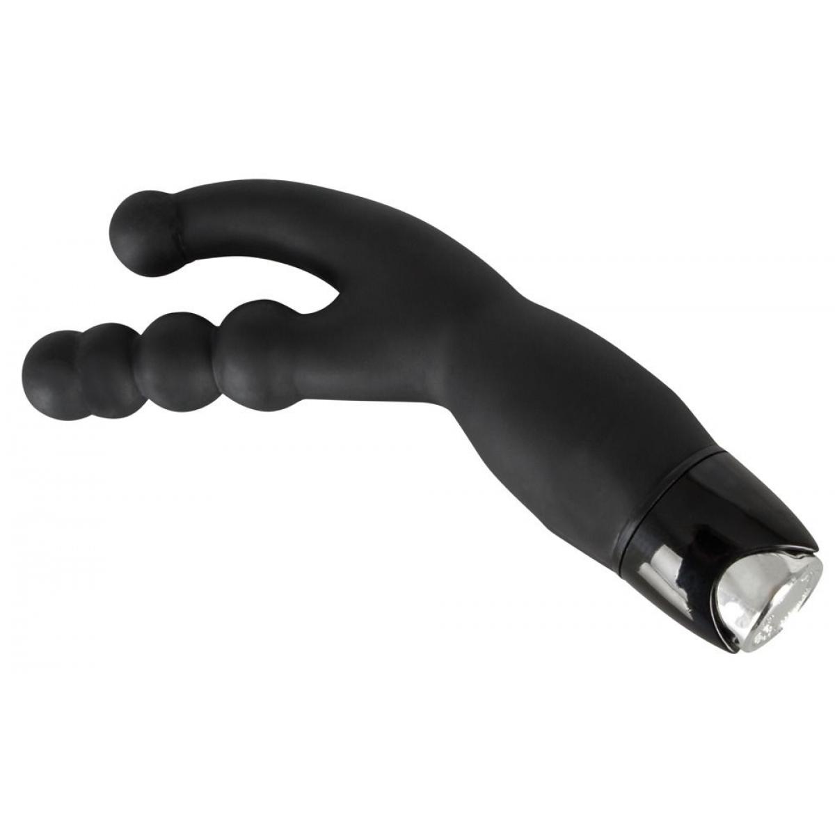 Чёрный анально-вагинальный вибратор Double Vibrator - 21 см.