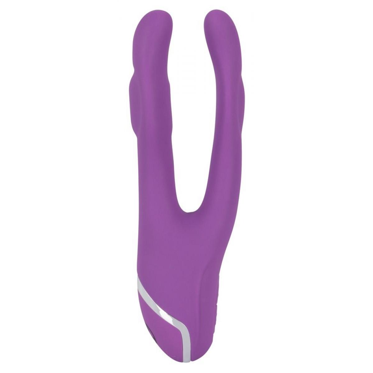 Фиолетовый вибромассажер с двумя отростками Sweet Smile Double Vibrator - 18,7 см.