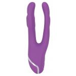 Фиолетовый вибромассажер с двумя отростками Sweet Smile Double Vibrator - 18,7 см.