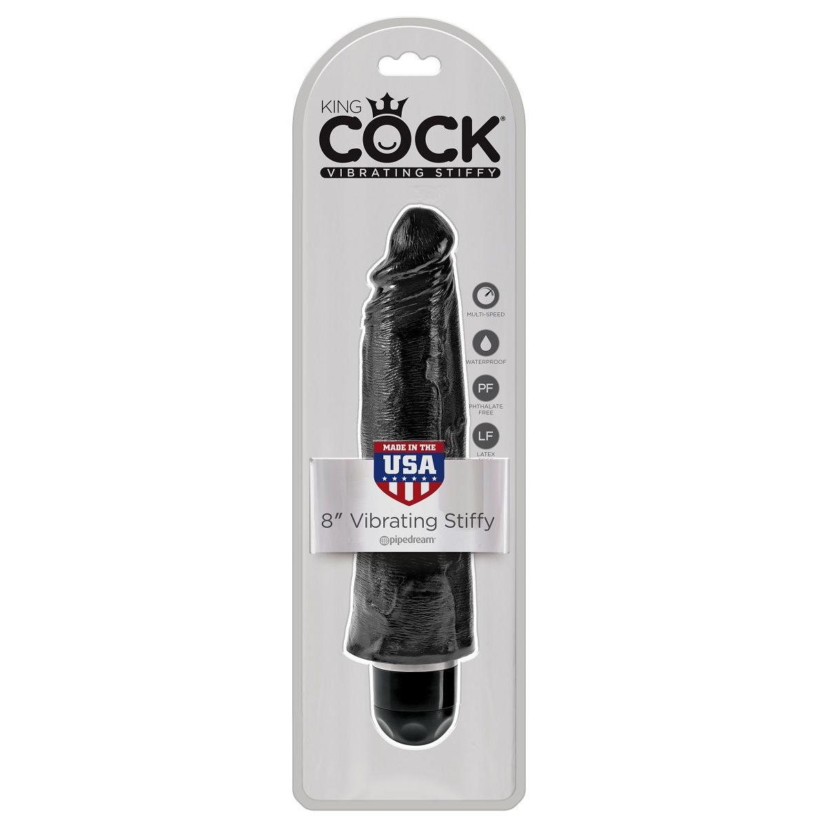 Чёрный вибратор-реалистик 8  Vibrating Stiffy - 24,8 см.