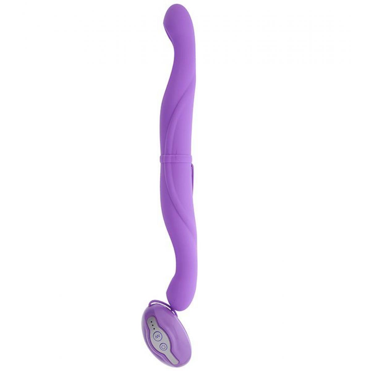 Фиолетовый двусторонний вибратор PREMIUM RANGE VIBRATING DOUBLE DONG - 33 см.