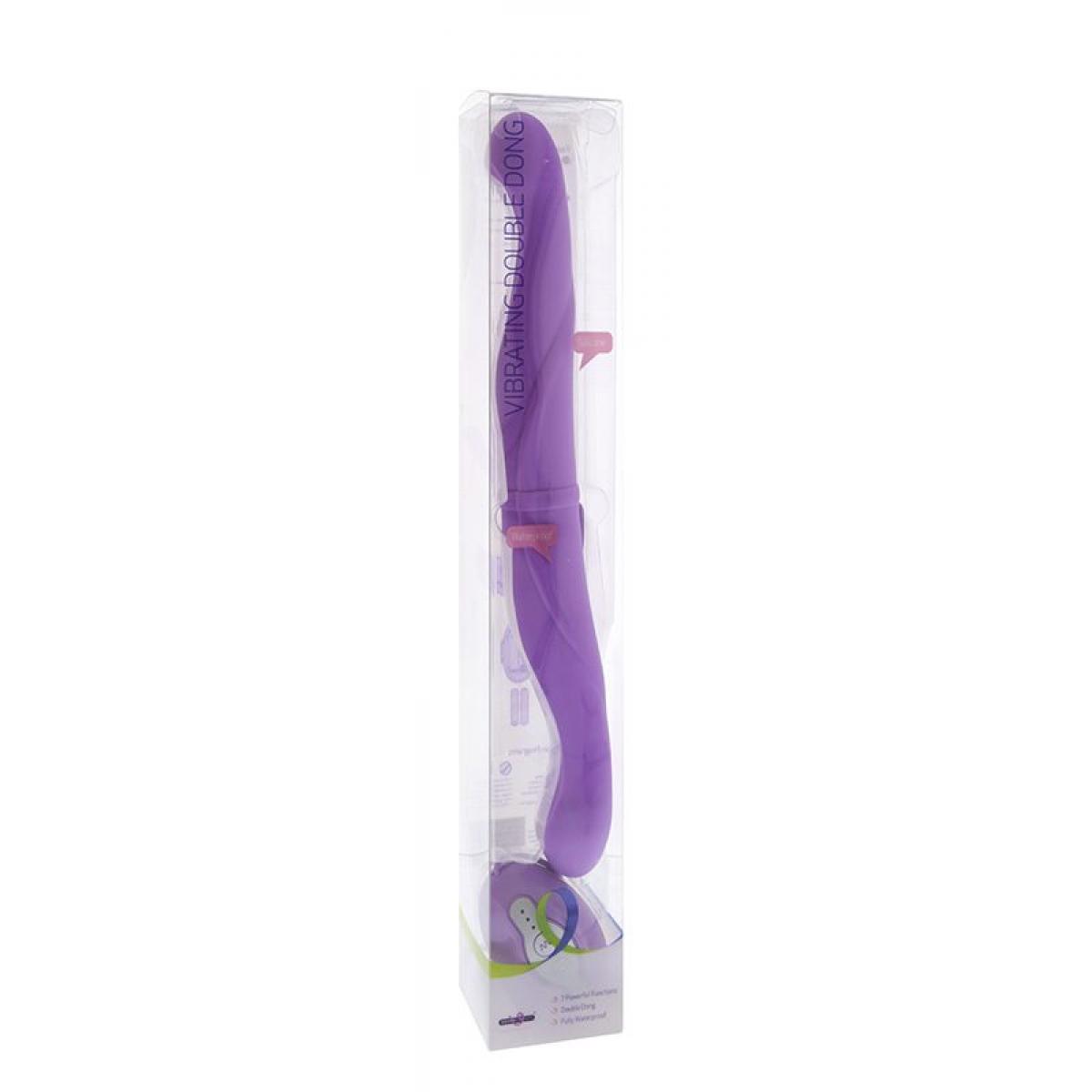 Фиолетовый двусторонний вибратор PREMIUM RANGE VIBRATING DOUBLE DONG - 33 см.