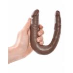 Коричневый двусторонний фаллоимитатор U-Shaped Small Double Trouble - 33,5 см.
