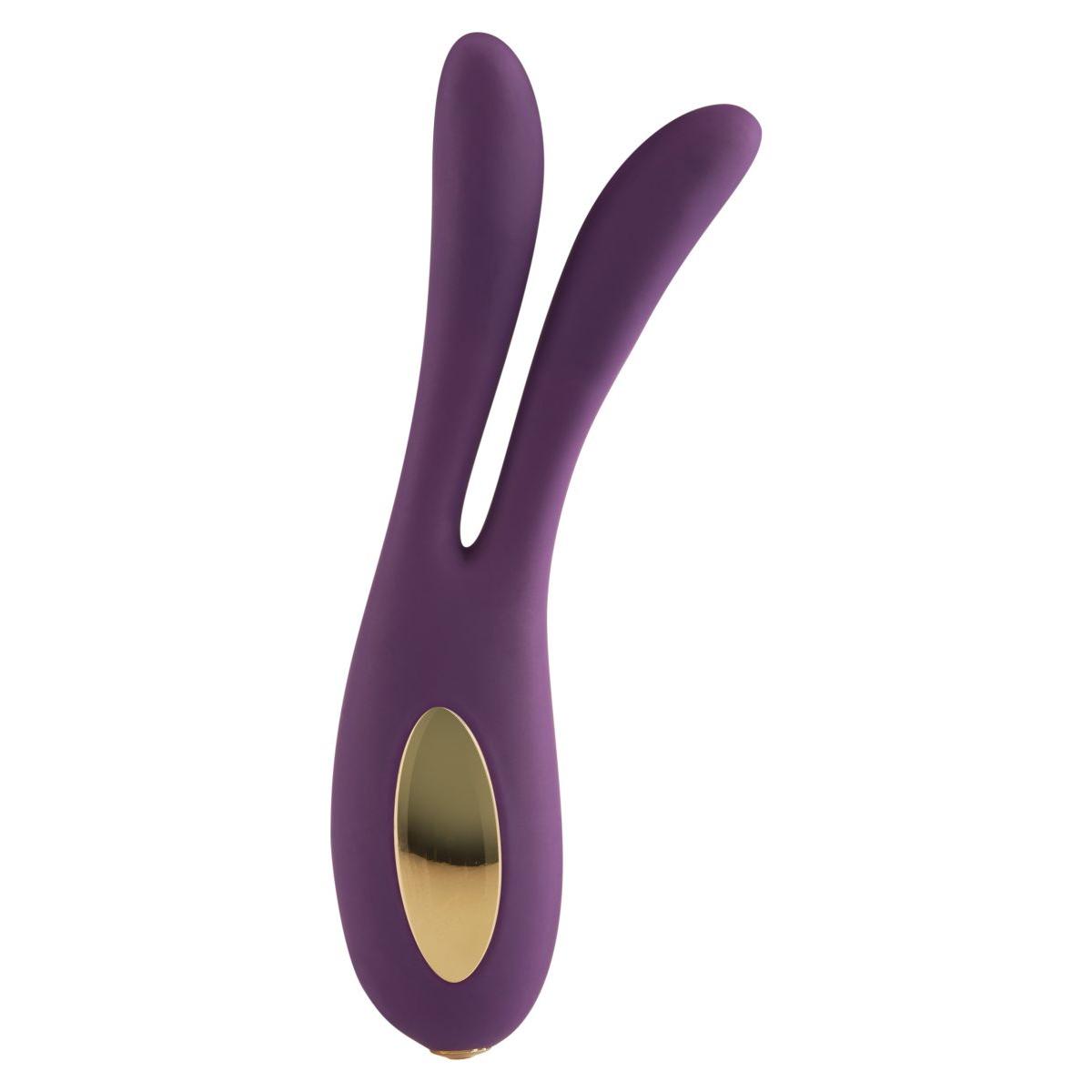 Фиолетовый сплит-вибромассажёр Flare Bunny - 16 см.
