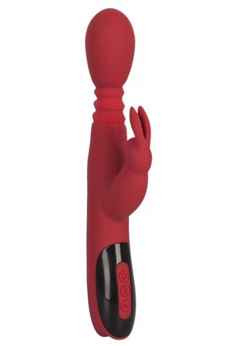 Красный вибромассажер с клиторальным отростком Rabbit Vibrator - 26,5 см.