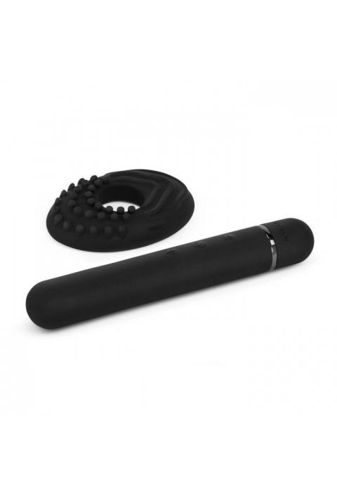 Черный мини-вибратор Le Wand Baton с текстурированной насадкой - 11,9 см.