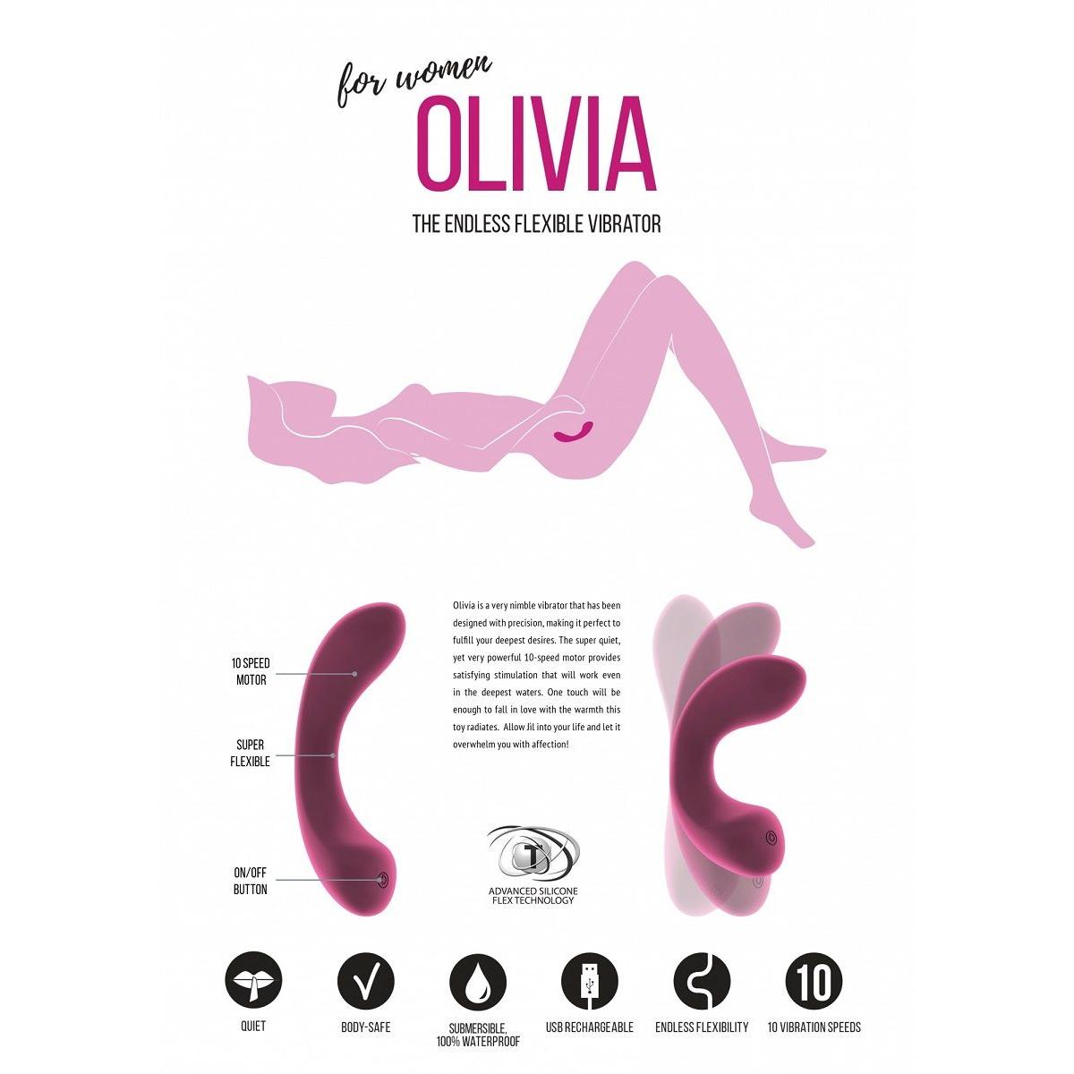 Розовый гнущийся вибратор Olivia - 15,6 см.