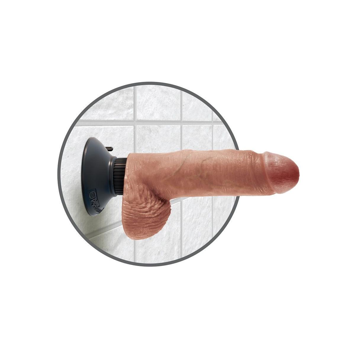 Кофейный вибратор с мошонкой и съемной присоской 7  Vibrating Cock with Balls - 17,8 см.