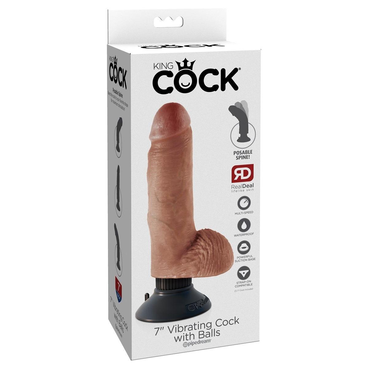 Кофейный вибратор с мошонкой и съемной присоской 7  Vibrating Cock with Balls - 17,8 см.