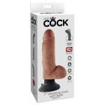 Кофейный вибратор с мошонкой и съемной присоской 7  Vibrating Cock with Balls - 17,8 см.
