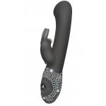 Чёрный вибратор The G-spot Rabbit со стразами на рукояти - 22 см.