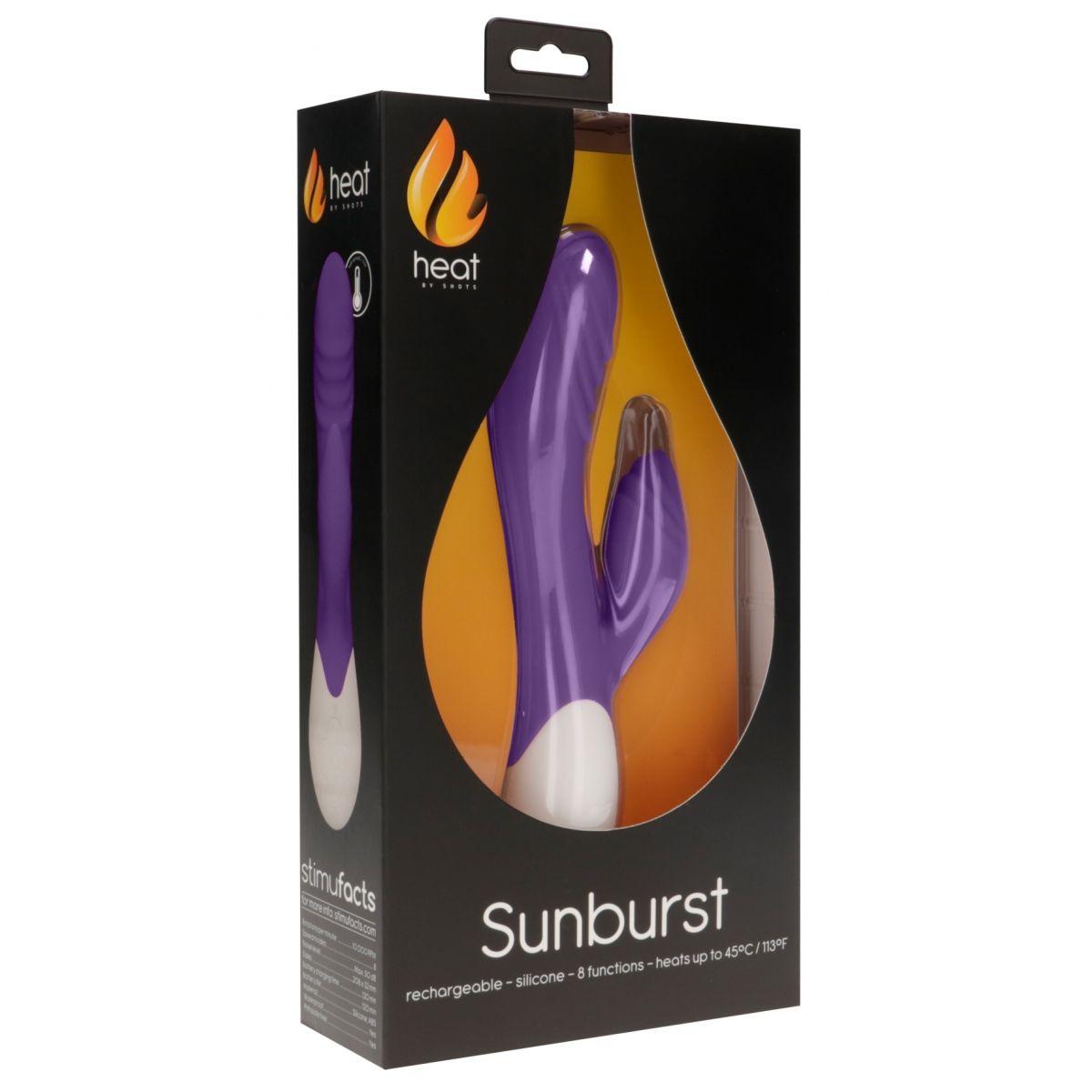 Фиолетовый вибратор-кролик Sunburst с функцией нагрева - 20 см.