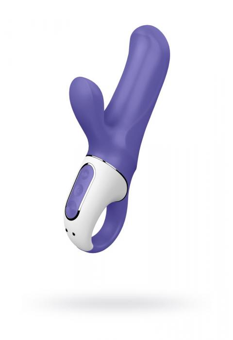 Фиолетовый вибратор Magic Bunny с клиторальным отростком - 17,6 см.