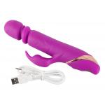 Фиолетовый вибратор с клиторальным стимулятором Julie Lovetoys - 21,5 см.