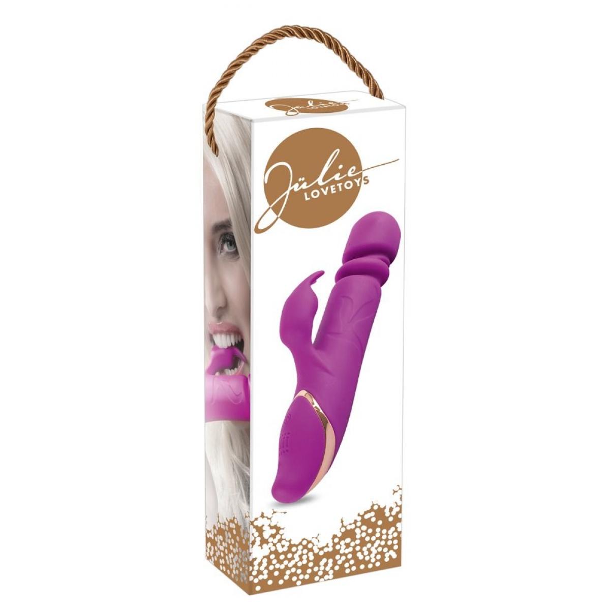 Фиолетовый вибратор с клиторальным стимулятором Julie Lovetoys - 21,5 см.