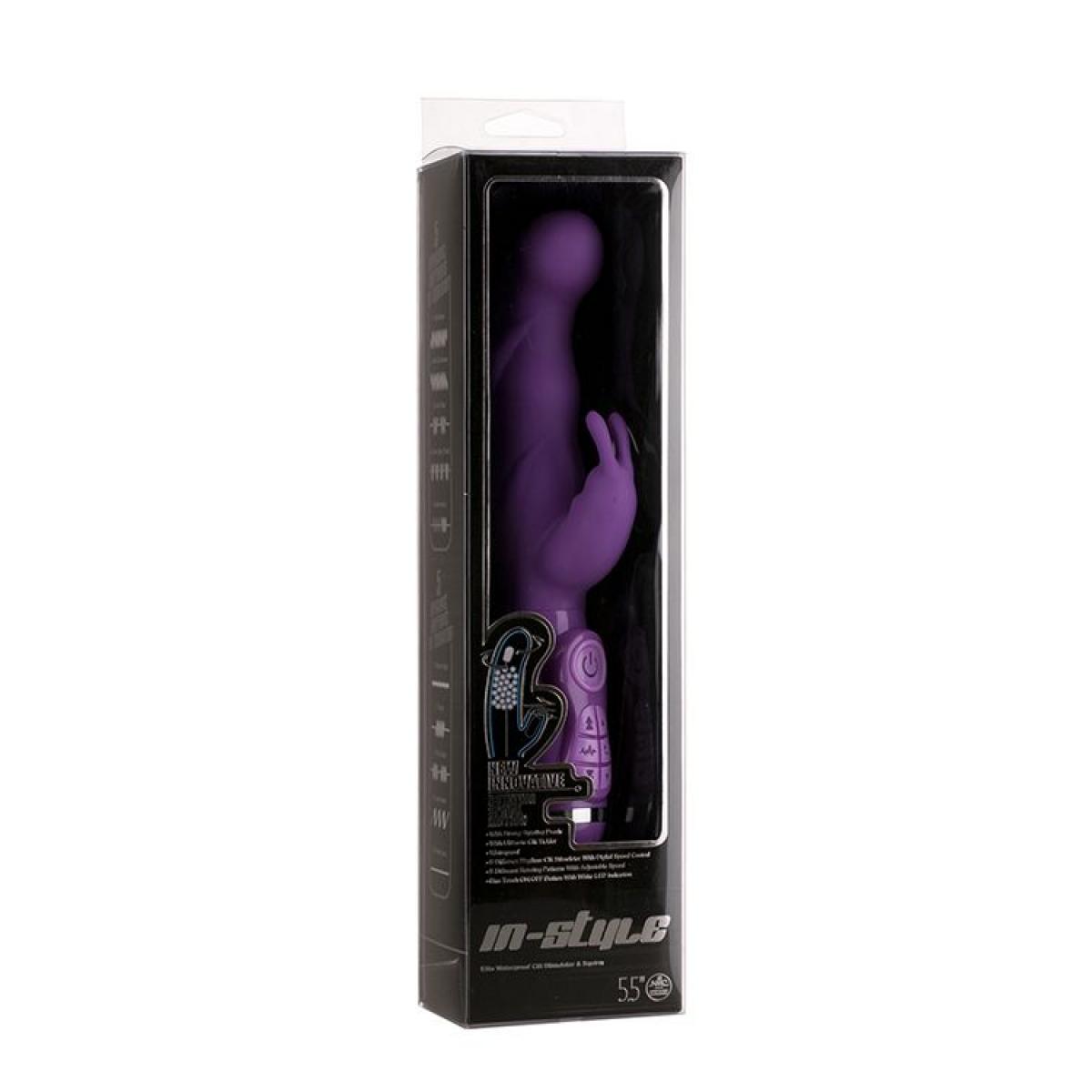 Фиолетовый вибратор с клиторальным стимулятором NSTYLE DUO VIBRATOR 5.5INCH - 14 см.