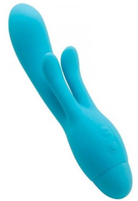 Голубой вибратор INDULGENCE Frolic Bunny - 18,5 см.