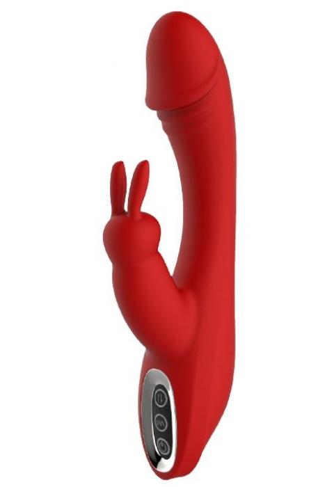 Красный вибромассажер-кролик ARTEMIS - 21 см.