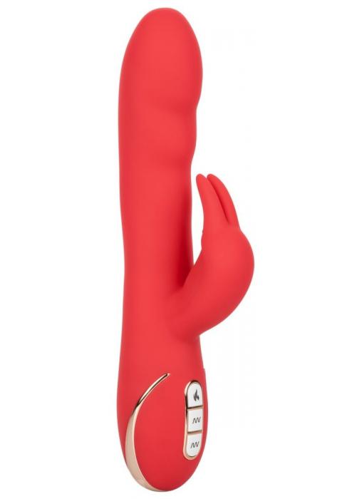 Красный вибромассажер-кролик с функцией нагрева Heated Silicone Ultra-Soft Rabbit - 21,5 см.