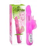 Многофункциональный розовый вибратор Smile Fancy с клиторальной бабочкой - 22 см.