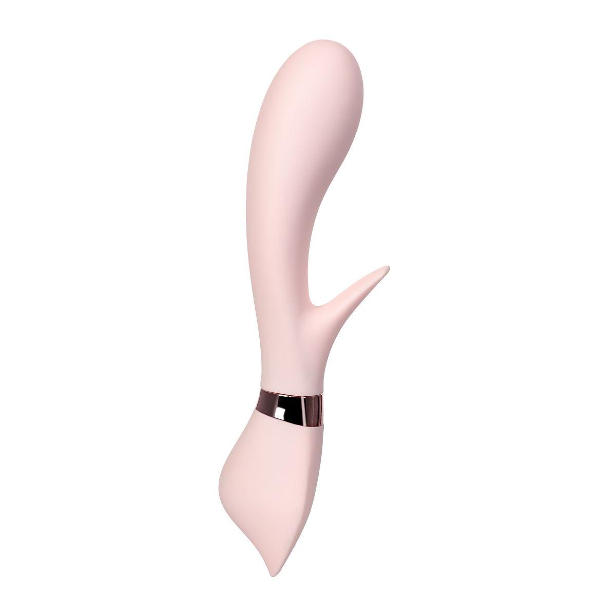 Нежно-розовый вибратор с клиторальным стимулятором Sinjoys CAT Vivi - 21,7 см.