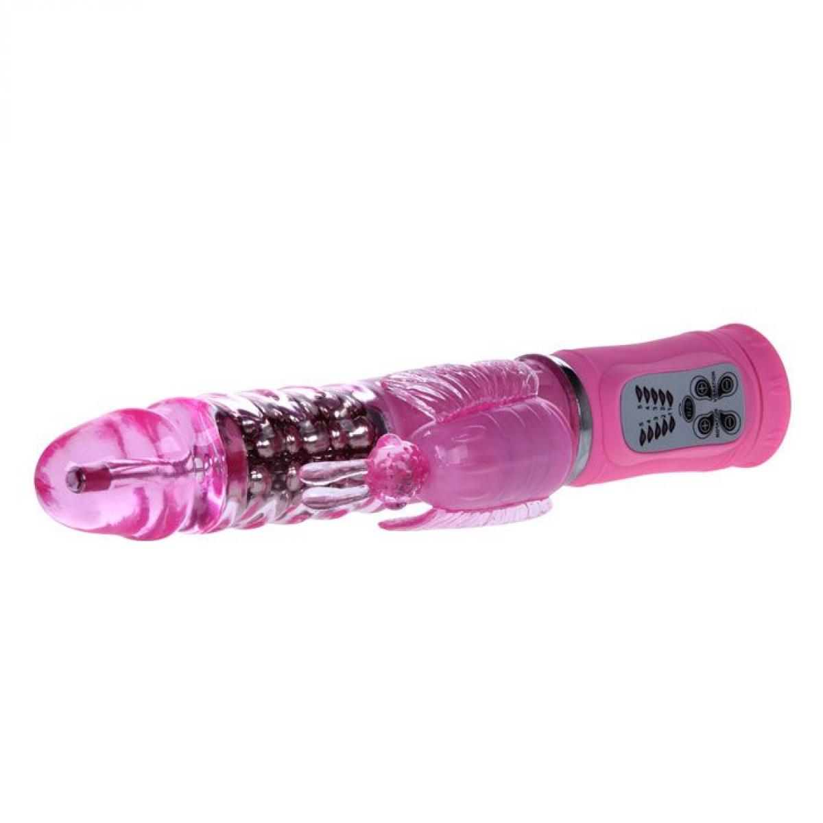 Розовый вибратор-бабочка с ротацией - 25,5 см.