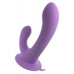 Сиреневый перезаряжаемый вибратор с клиторальным отростком Duo Pleasure Wallbang-Her - 17,5 см.
