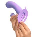Сиреневый перезаряжаемый вибратор с клиторальным отростком Duo Pleasure Wallbang-Her - 17,5 см.