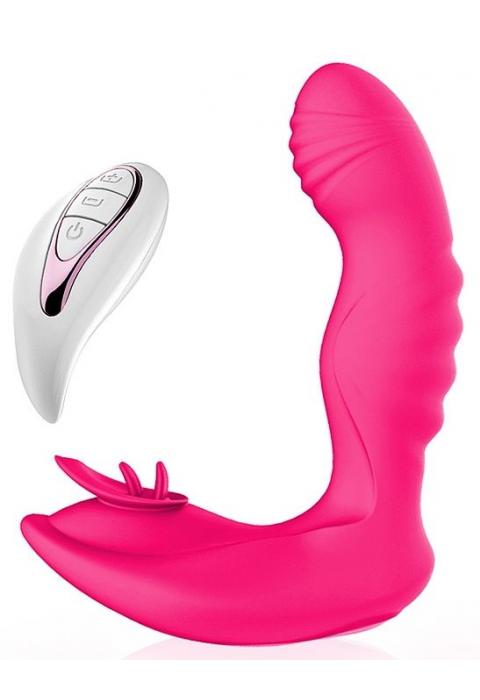 Ярко-розовый вибратор Mermaid с пультом ДУ